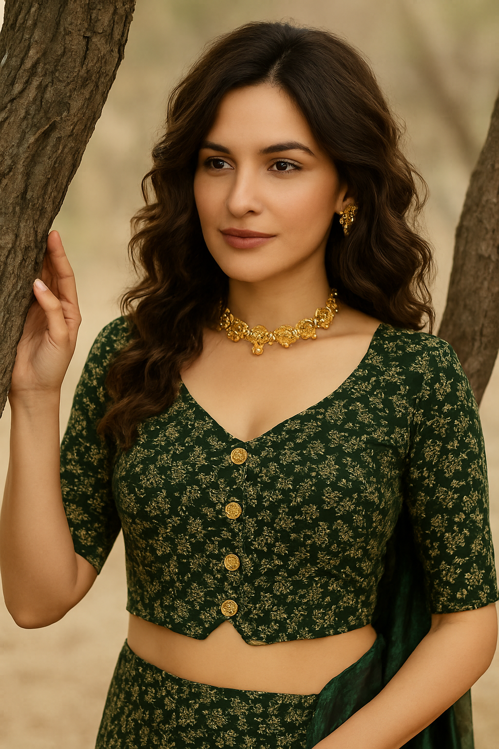 Stay On Trend: Latest Fashion Readymade Blouses for Women,round neckline with front show button, elbow sleeves.18020 - FINESTFIT