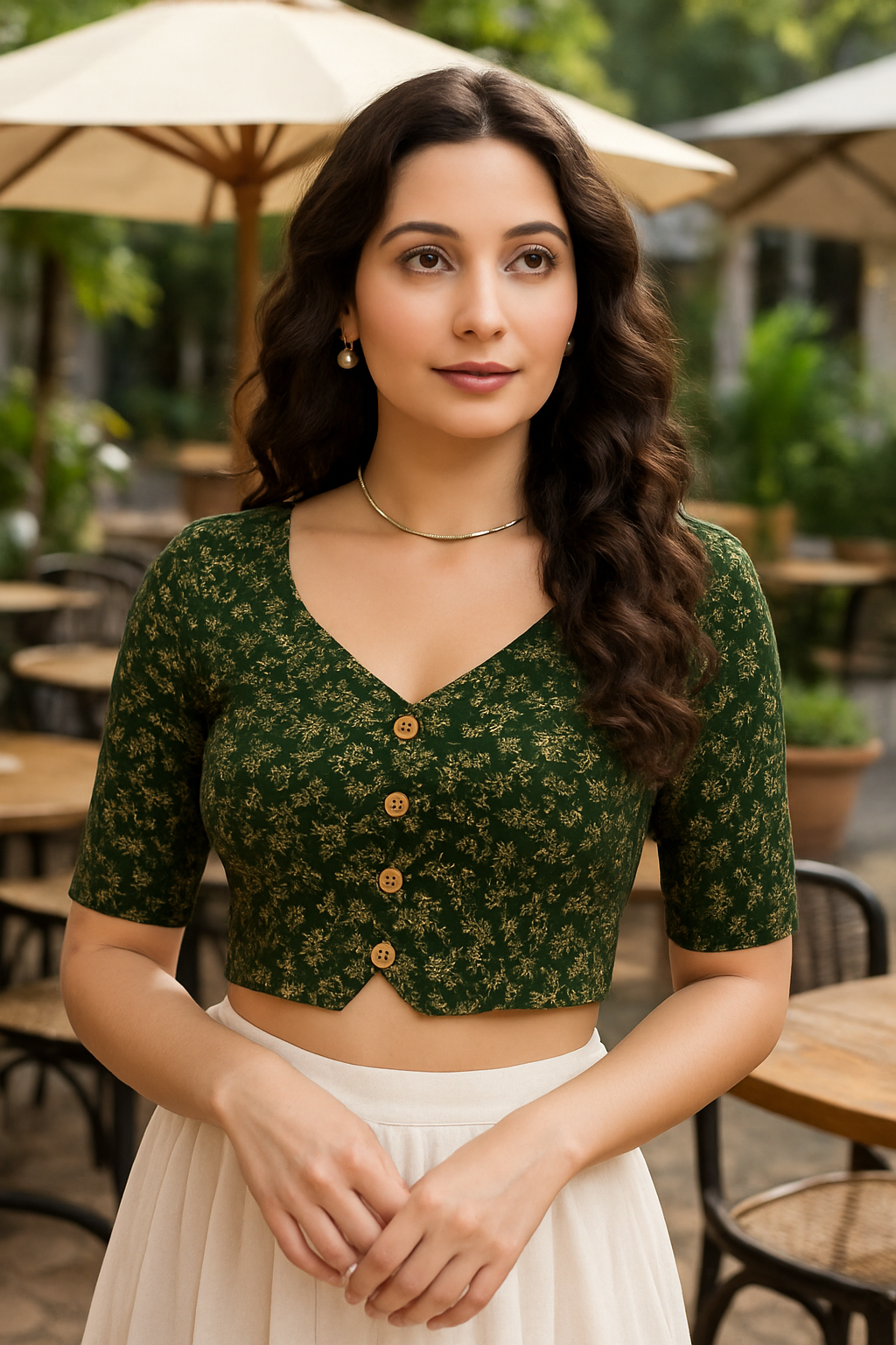 Stay On Trend: Latest Fashion Readymade Blouses for Women,round neckline with front show button, elbow sleeves.18020 - FINESTFIT