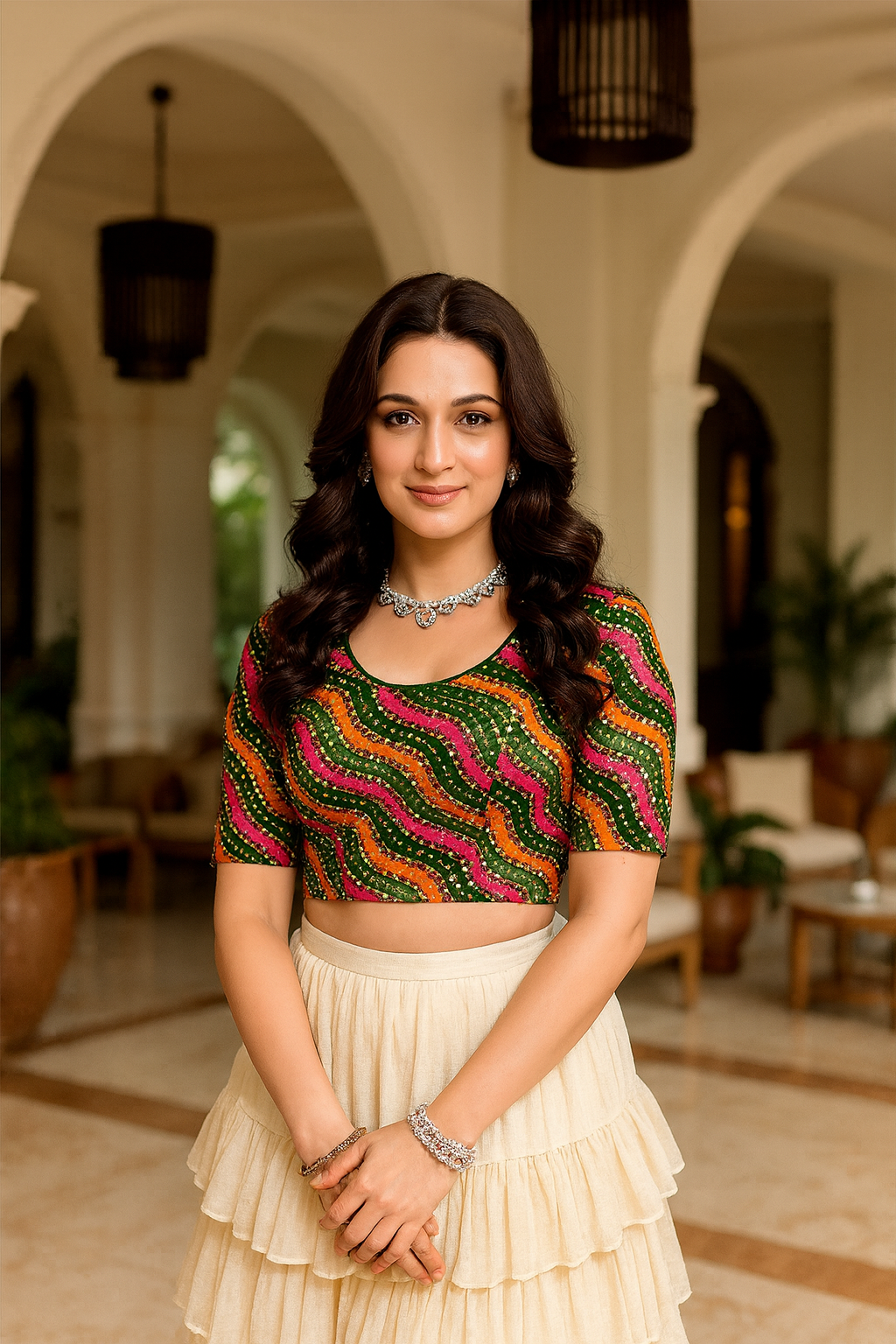 Stay On Trend: Latest Fashion Readymade Blouses for Women,round neckline ,elbow sleeves.6439 - FINESTFIT