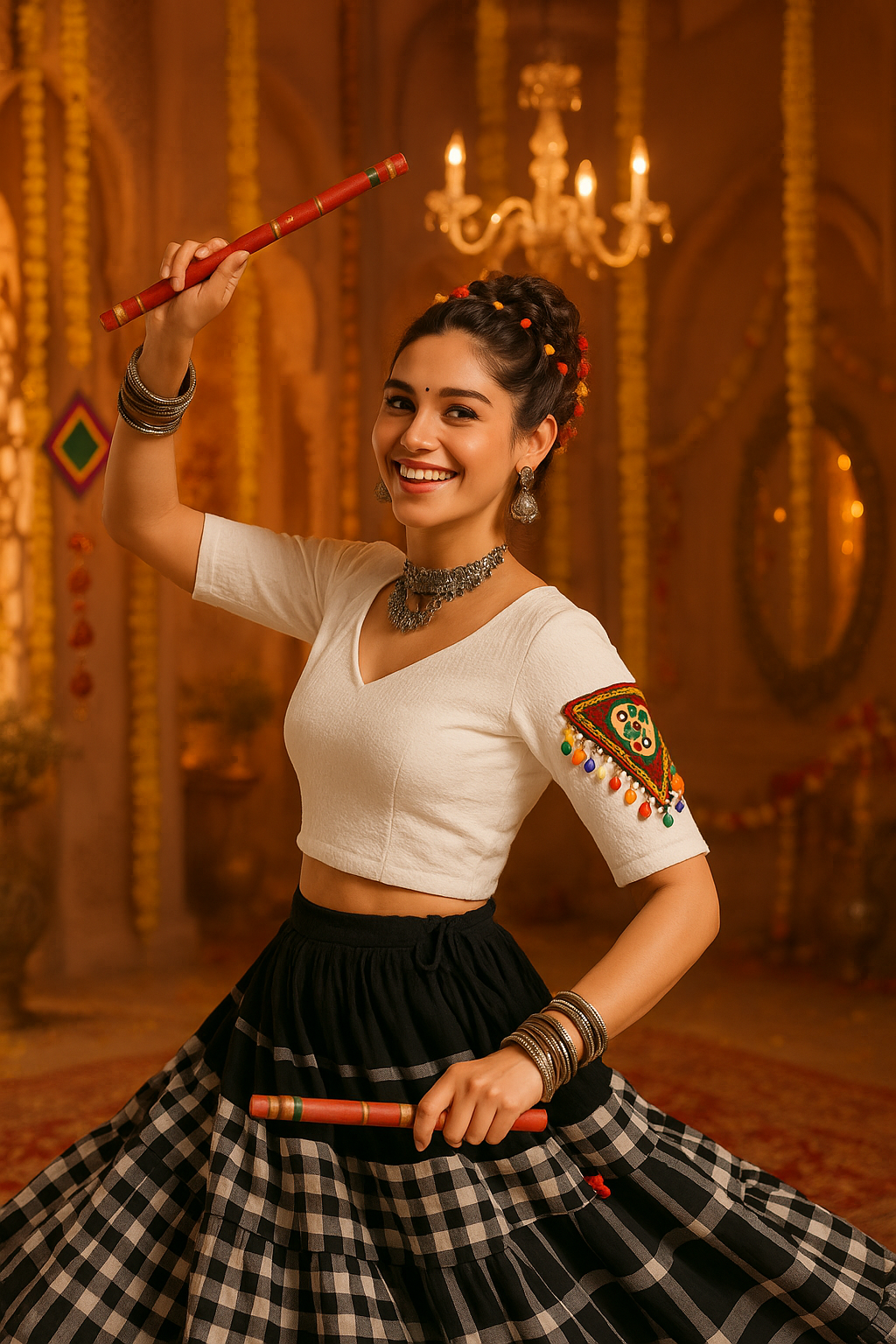 Stay On Trend with Finestfit Navratri Readymade Blouses for Women - Round Neckline, Elbow Sleeves, Kutch Embroidered Applique & Multi-Colour Shells Lace.920 - FINESTFIT