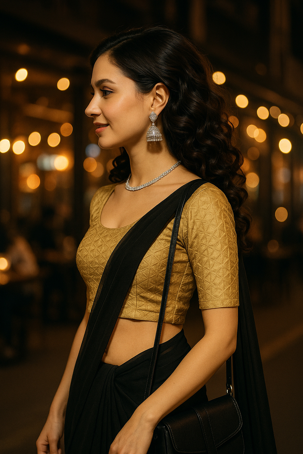 Stay On Trend: Latest Fashion Readymade Blouses for Women,round neckline,elbow sleeves in shimmer textured fabric.28008 - FINESTFIT