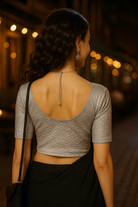 Stay On Trend: Latest Fashion Readymade Blouses for Women,round neckline,elbow sleeves in shimmer textured fabric.28008 - FINESTFIT