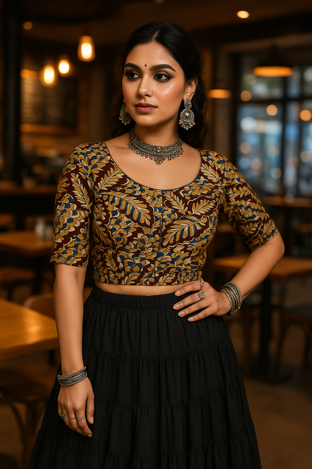 Stay On Trend with Latest Fashion Readymade Hook Blouses for Women - Round Neckline, Front Hook Closure, Elbow Sleeves, Full Elastic Hem 7510 - FINESTFIT