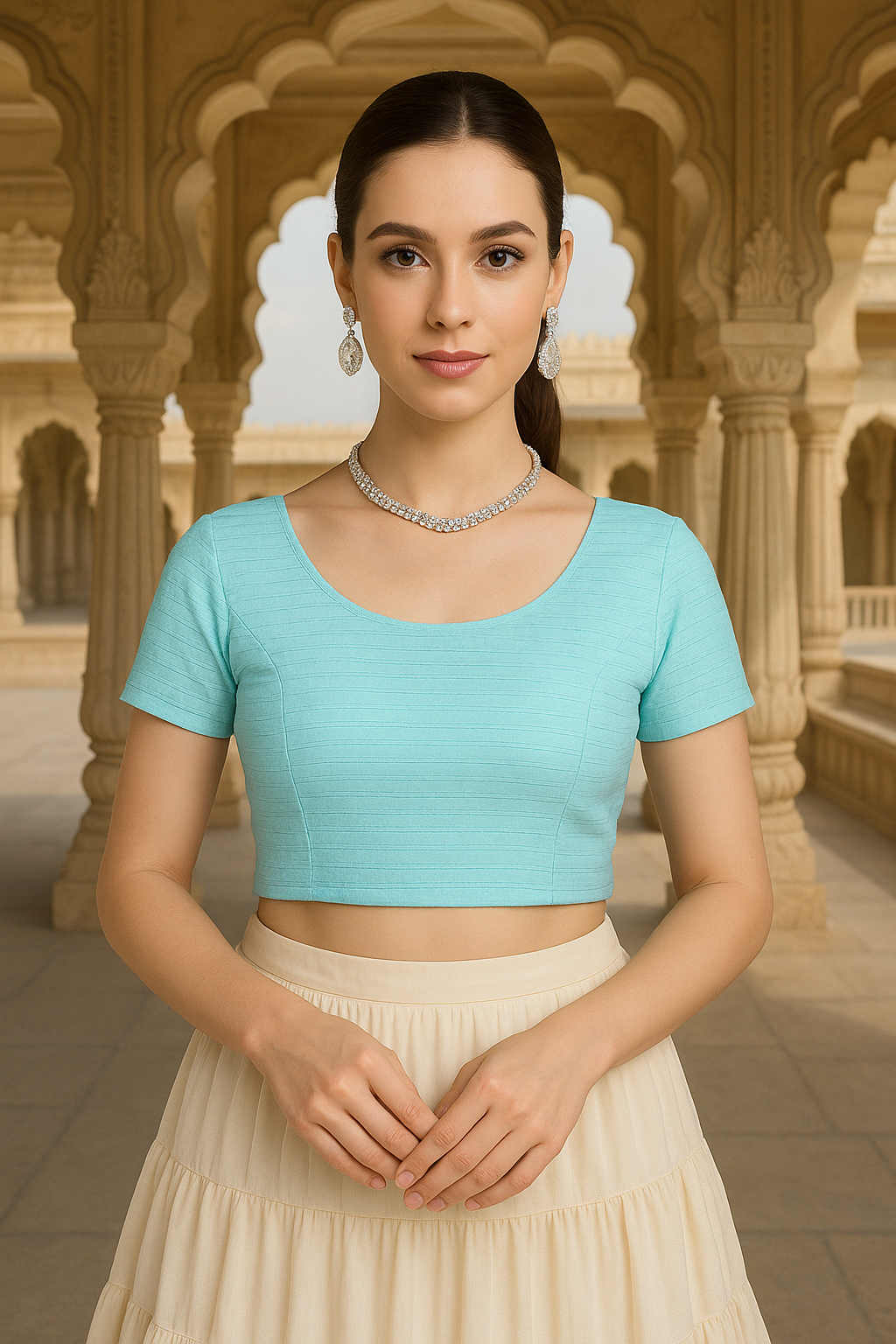 Stay On Trend with Finestfit Readymade Cap Sleeves Blouse for Women, Round Neckline 1502 - FINESTFIT