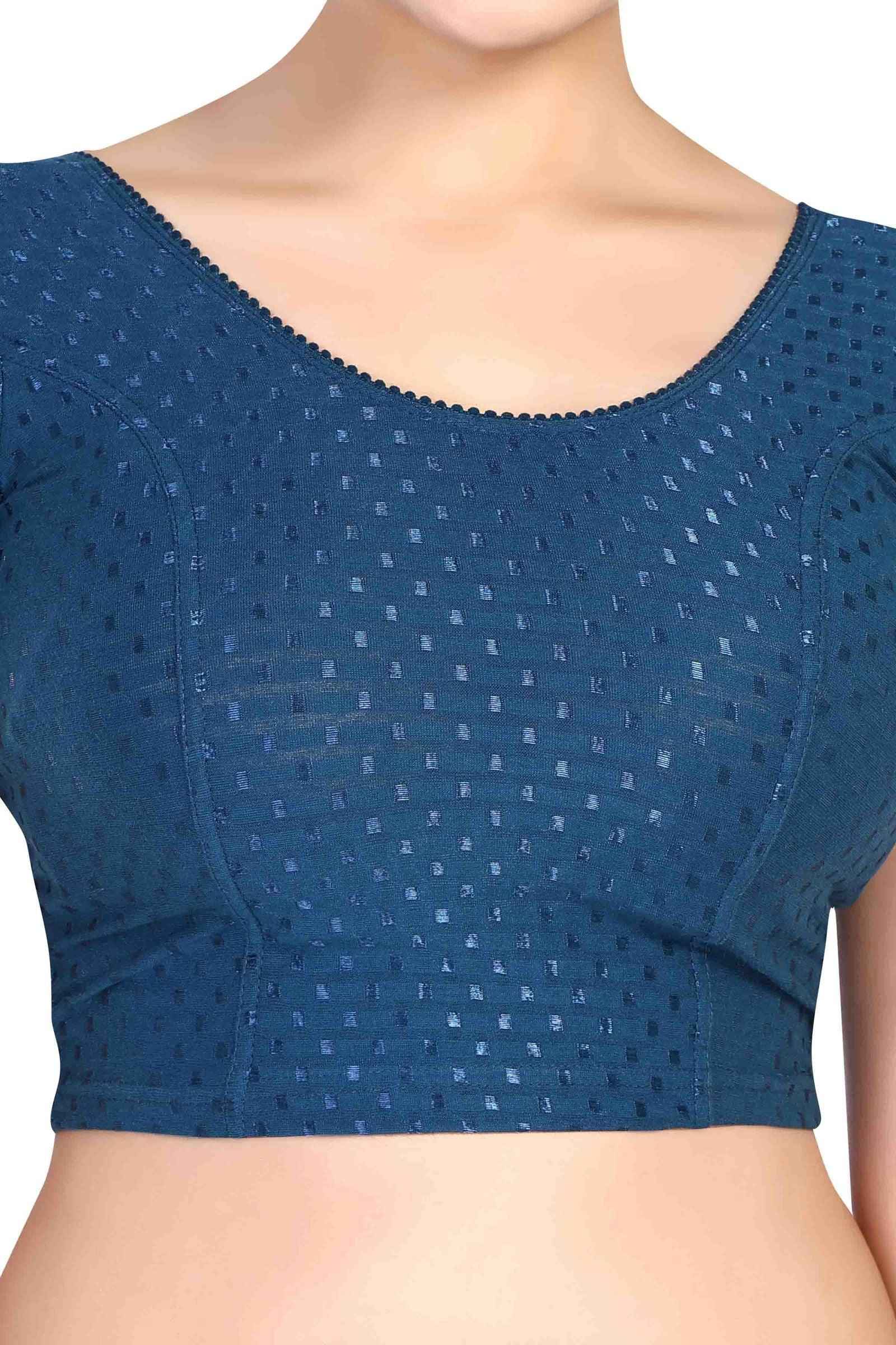 FINESTFIT BUY 1 GET 1 FREE Round Neck Dobby Fabric Stretchable Cap Sleeve Readymade Saree Blouse for Women-1195