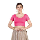 FINESTFIT Cotton Lycra Short Sleeves Blouse Readymade Crop Top Choli for Girls & Women - Comfy Round Neck Design