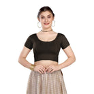 FINESTFIT Cotton Lycra Short Sleeves Blouse Readymade Crop Top Choli for Girls & Women - Comfy Round Neck Design