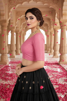 FINESTFIT Dobby Stretchable Fabric Round Neck Elbow Sleeve Readymade Saree Blouse for Women-1196 - FINESTFIT