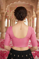 FINESTFIT Dobby Stretchable Fabric Round Neck Elbow Sleeve Readymade Saree Blouse for Women-1196 - FINESTFIT