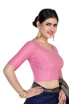FINESTFIT Round Neck Dobby Fabric Stretchable Elbow Sleeve Readymade Saree Blouse for Women-1196