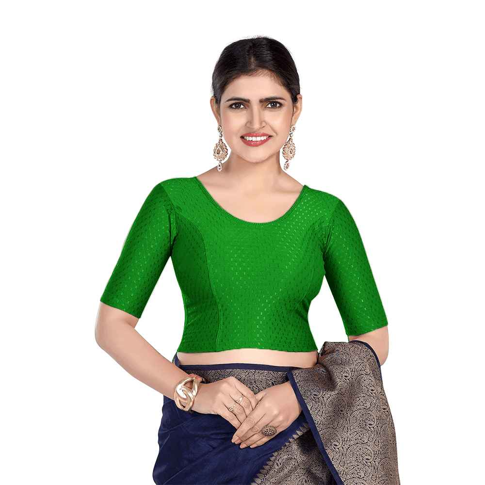 FINESTFIT Round Neck Dobby Fabric Stretchable Elbow Sleeve Readymade Saree Blouse for Women-1196
