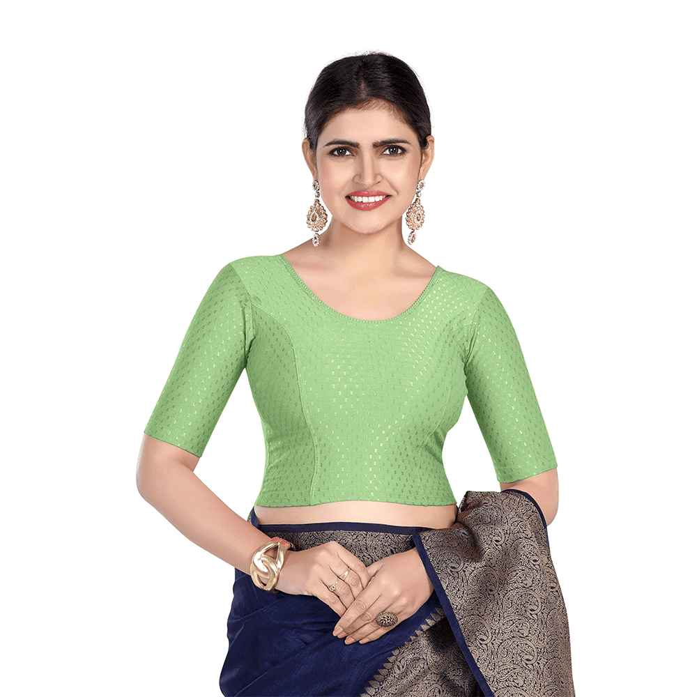 FINESTFIT Round Neck Dobby Fabric Stretchable Elbow Sleeve Readymade Saree Blouse for Women-1196