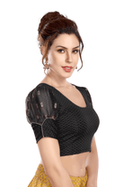 FINESTFIT Stay On Trend Latest Fashion Readymade Blouses for Women,Round Neckline with Organza Balloon Sleeves and Fabric Cuff.18152 