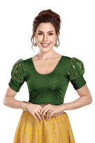 FINESTFIT Stay On Trend Latest Fashion Readymade Blouses for Women,Round Neckline with Organza Balloon Sleeves and Fabric Cuff.18152 