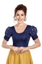 FINESTFIT Stay On Trend Latest Fashion Readymade Blouses for Women,Round Neckline with Organza Balloon Sleeves and Fabric Cuff.18152 