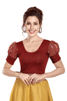 FINESTFIT Stay On Trend Latest Fashion Readymade Blouses for Women,Round Neckline with Organza Balloon Sleeves and Fabric Cuff.18152 