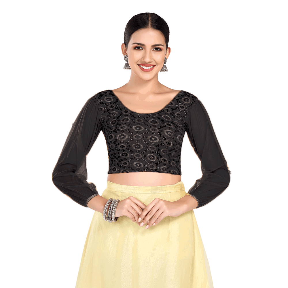 FINESTFIT Stay On Trend Latest Fashion Readymade Blouses for Women,round neckline with organza full sleeves.8041 