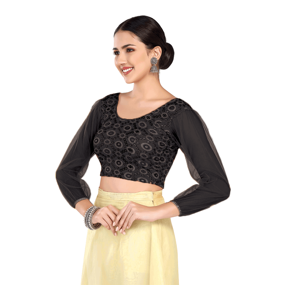 FINESTFIT Stay On Trend Latest Fashion Readymade Blouses for Women,round neckline with organza full sleeves.8041 