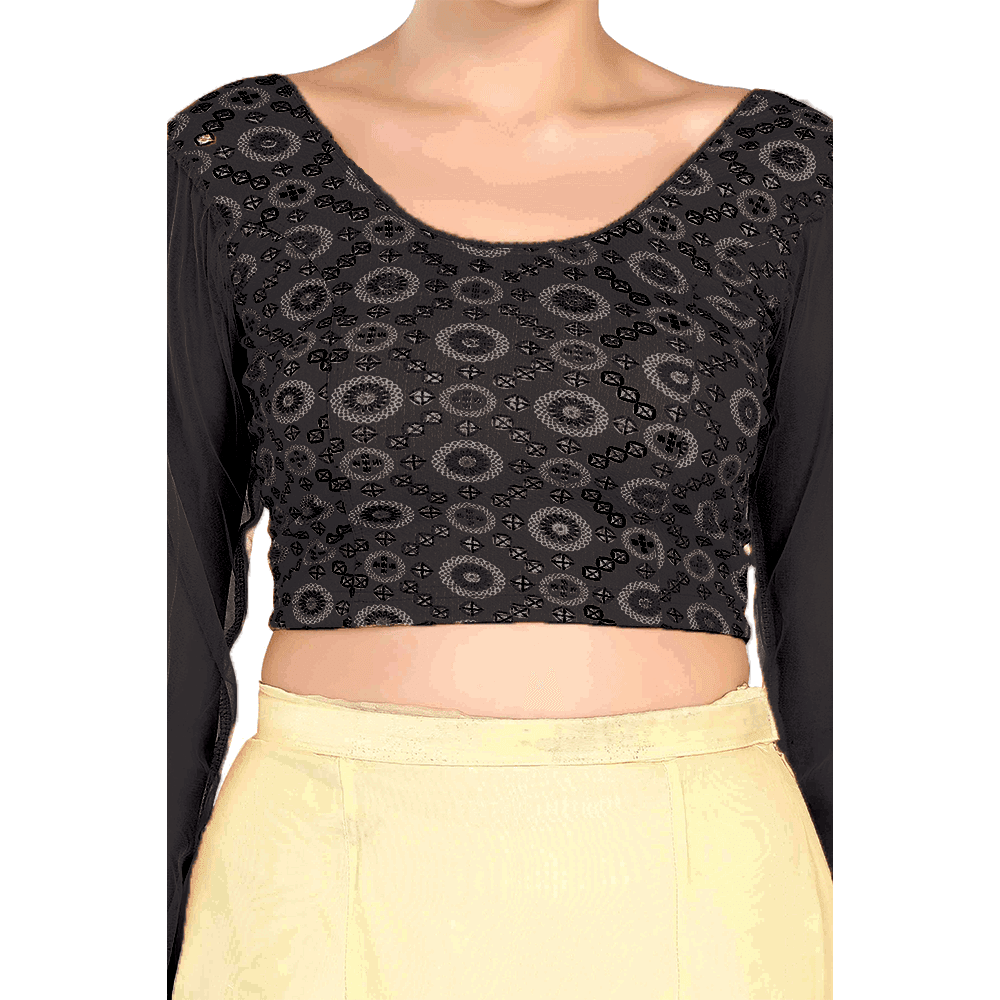 FINESTFIT Stay On Trend Latest Fashion Readymade Blouses for Women,round neckline with organza full sleeves.8041 
