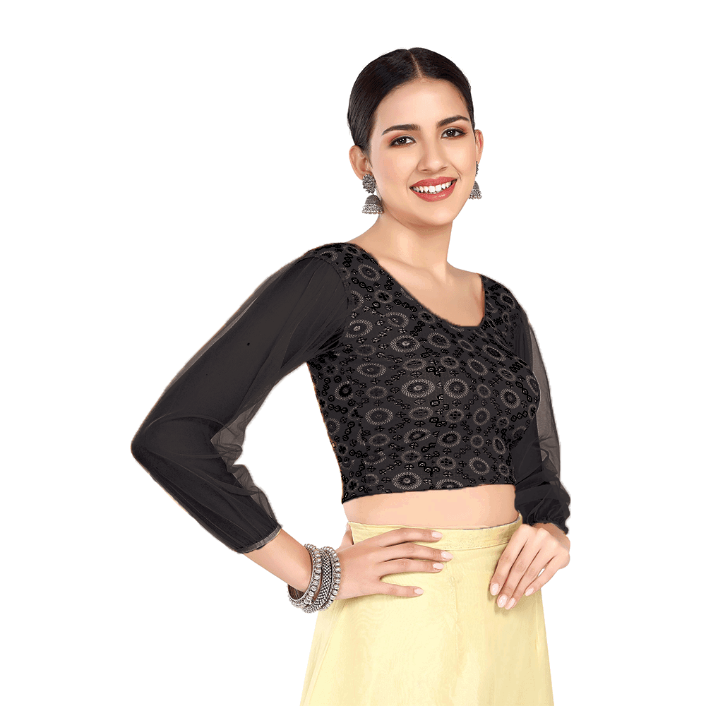 FINESTFIT Stay On Trend Latest Fashion Readymade Blouses for Women,round neckline with organza full sleeves.8041 