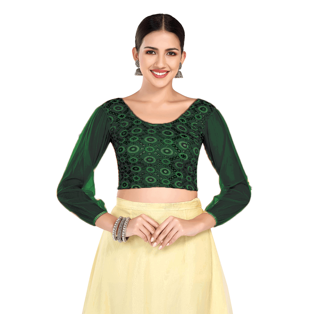 FINESTFIT Stay On Trend Latest Fashion Readymade Blouses for Women,round neckline with organza full sleeves.8041 