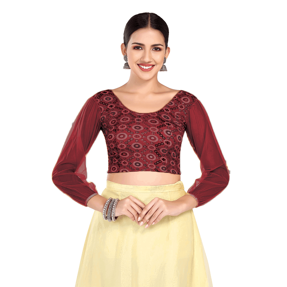 FINESTFIT Stay On Trend Latest Fashion Readymade Blouses for Women,round neckline with organza full sleeves.8041 