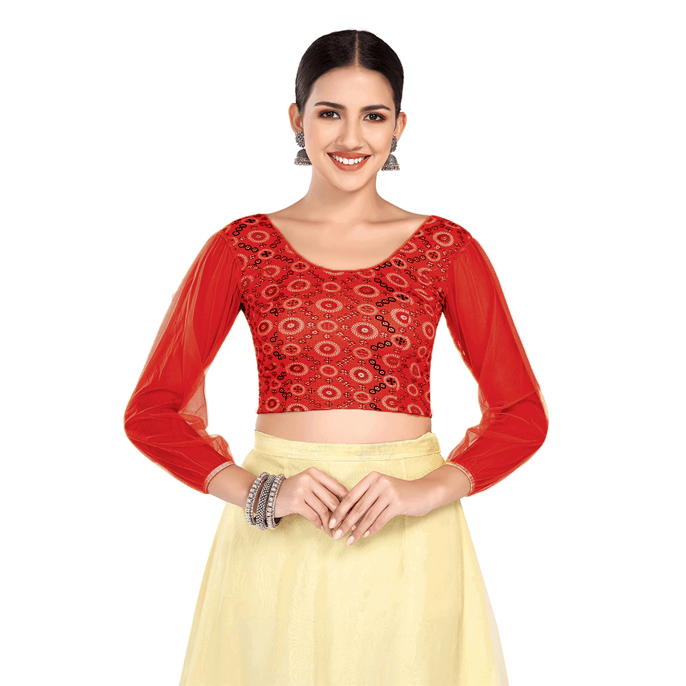 FINESTFIT Stay On Trend Latest Fashion Readymade Blouses for Women,round neckline with organza full sleeves.8041 