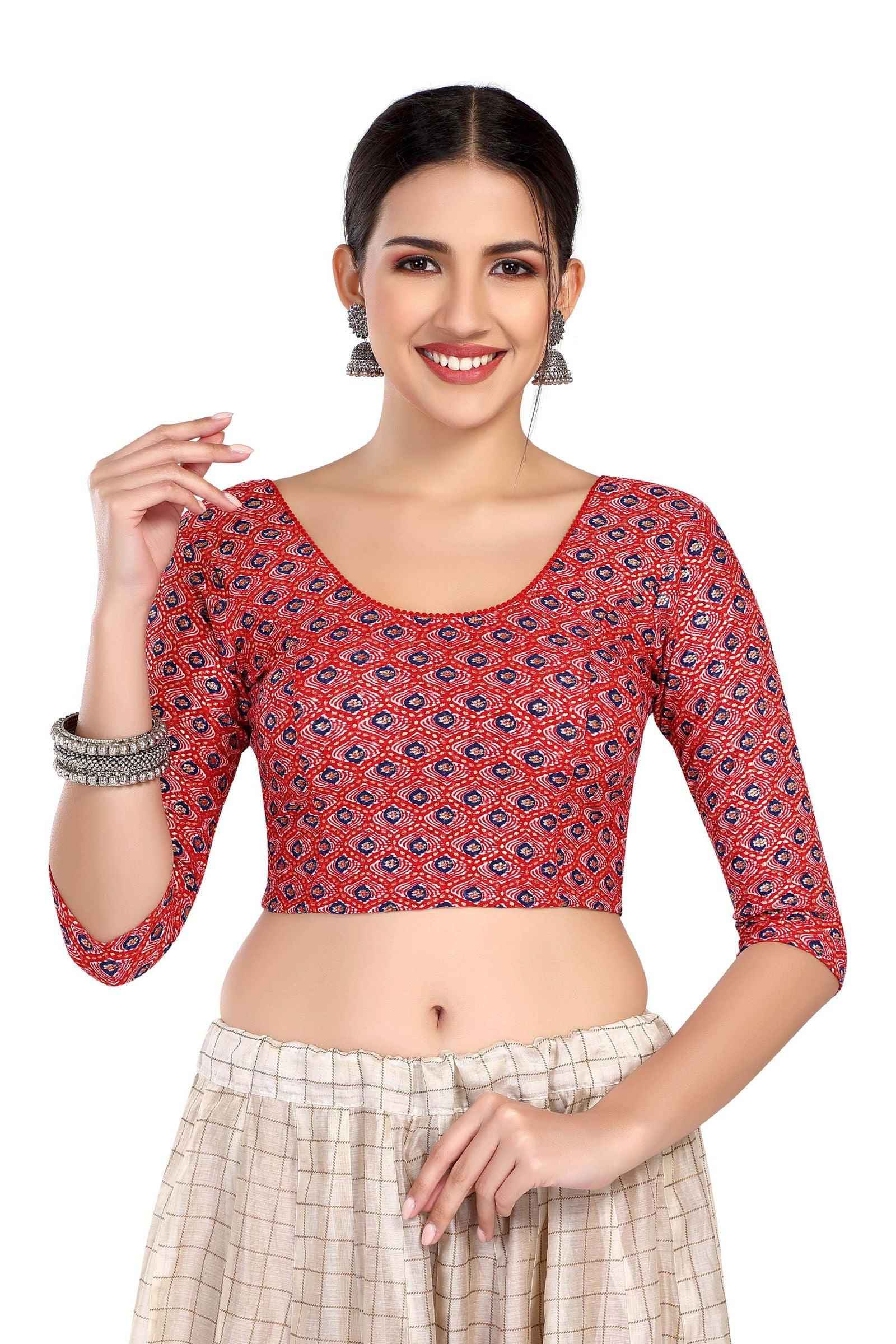 FINESTFIT Women's Traditional Printed Readymade Saree Blouse with Long Sleeves.6614