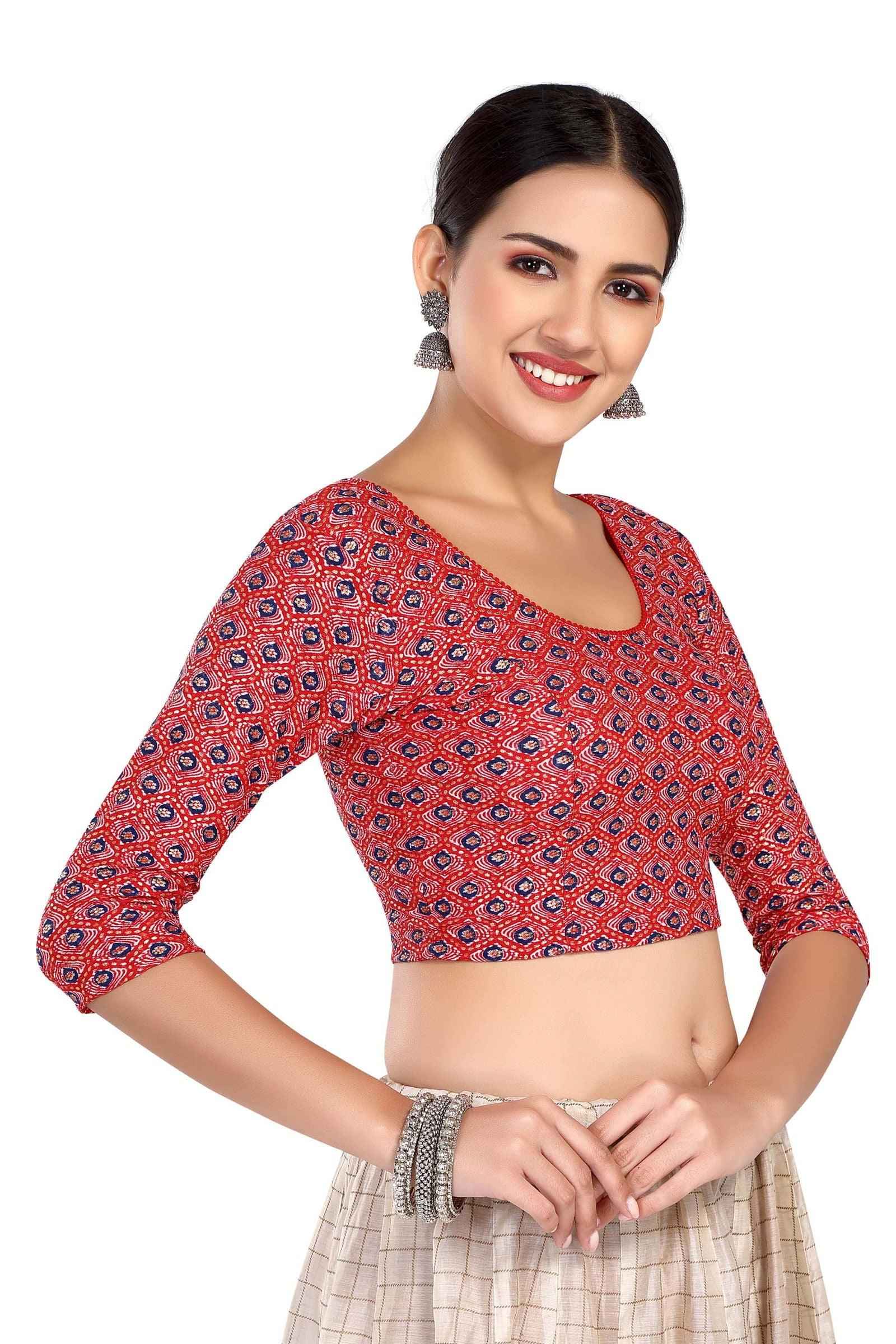 FINESTFIT Women's Traditional Printed Readymade Saree Blouse with Long Sleeves.6614
