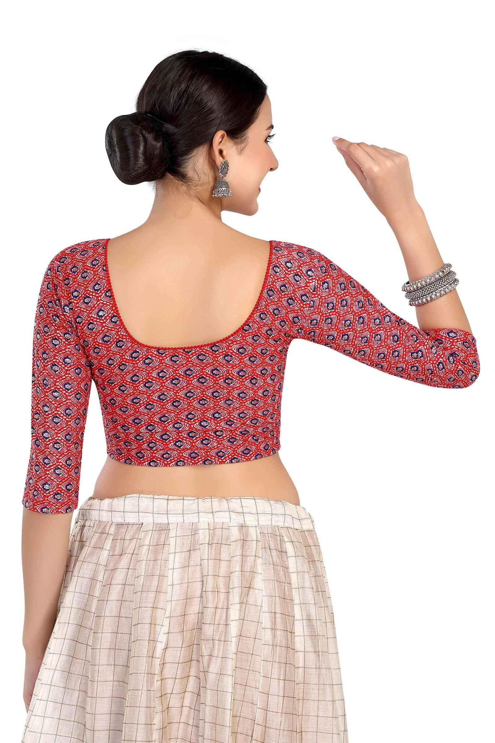 FINESTFIT Women's Traditional Printed Readymade Saree Blouse with Long Sleeves.6614