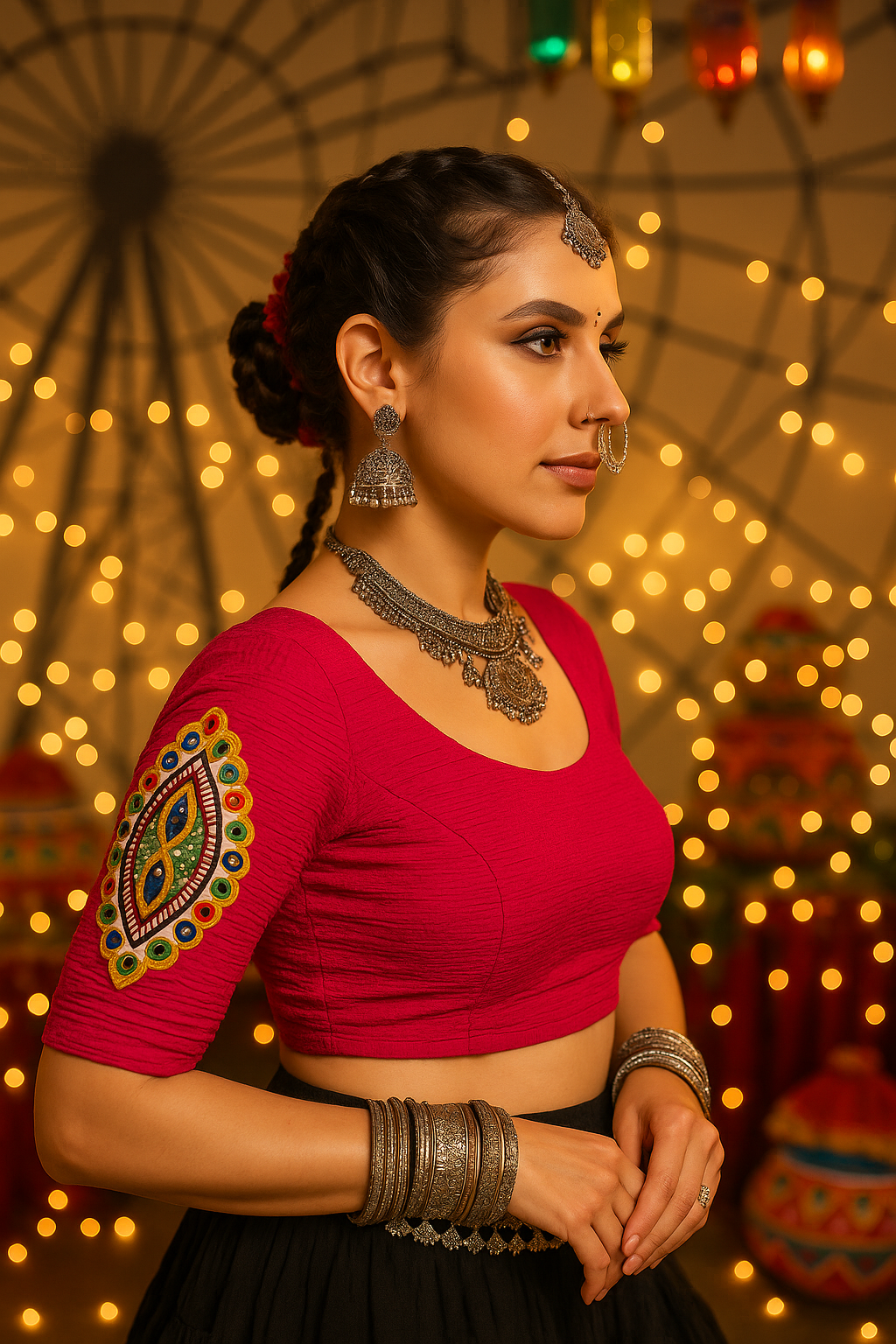 Finestfit Latest Fashion Readymade Blouses for Women with Round Neckline and Oval Shaped Scalloped Kutch Embroidered Applique on Elbow Sleeves.928 - FINESTFIT