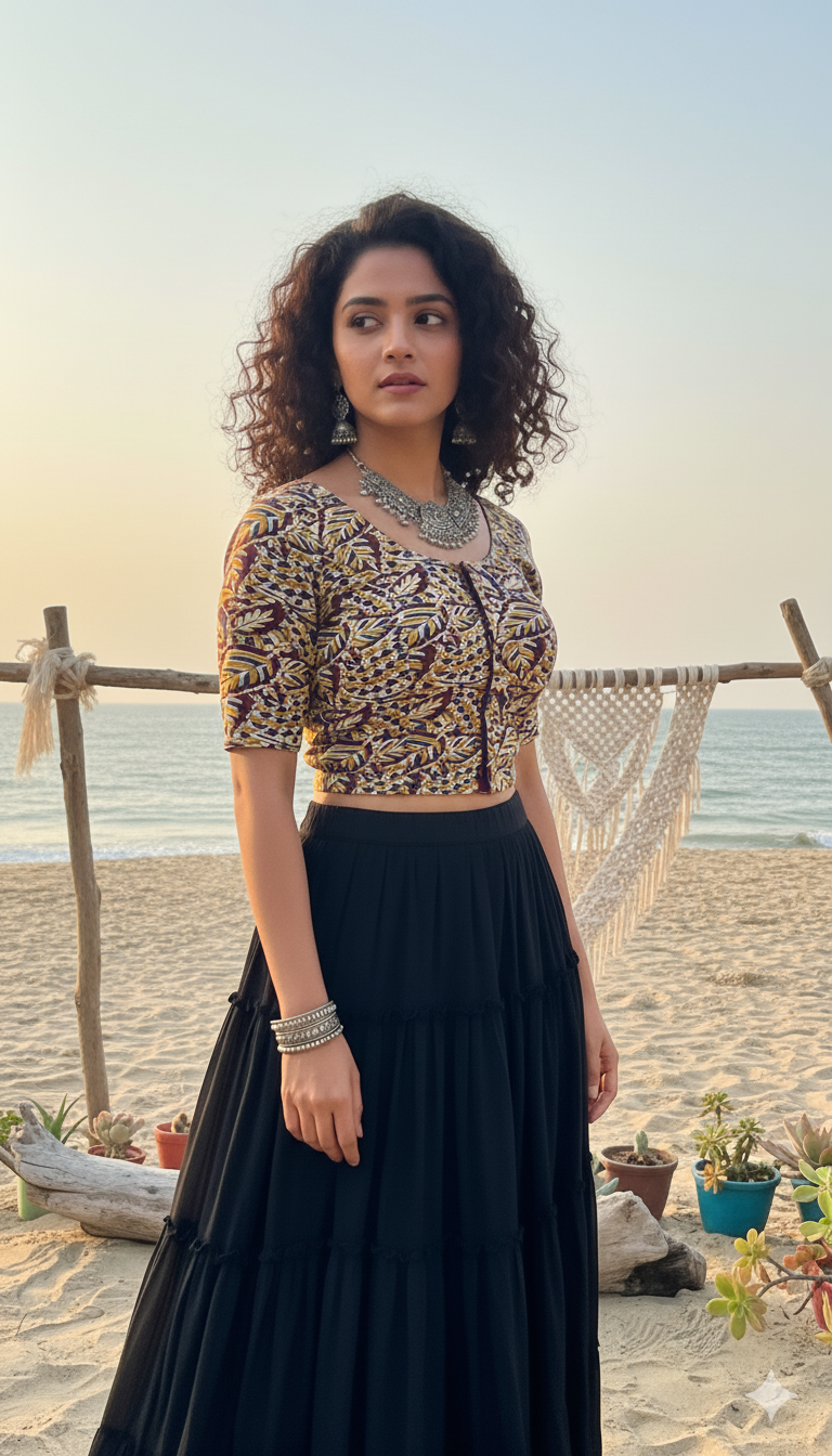 Stay On Trend with Latest Fashion Readymade Hook Blouses for Women - Round Neckline, Front Hook Closure, Elbow Sleeves, Full Elastic Hem 7510 - FINESTFIT