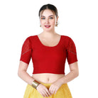 Stay On Trend: Latest Fashion Readymade Blouses for Women,round neckline,puff sleeves with lace detail.32031