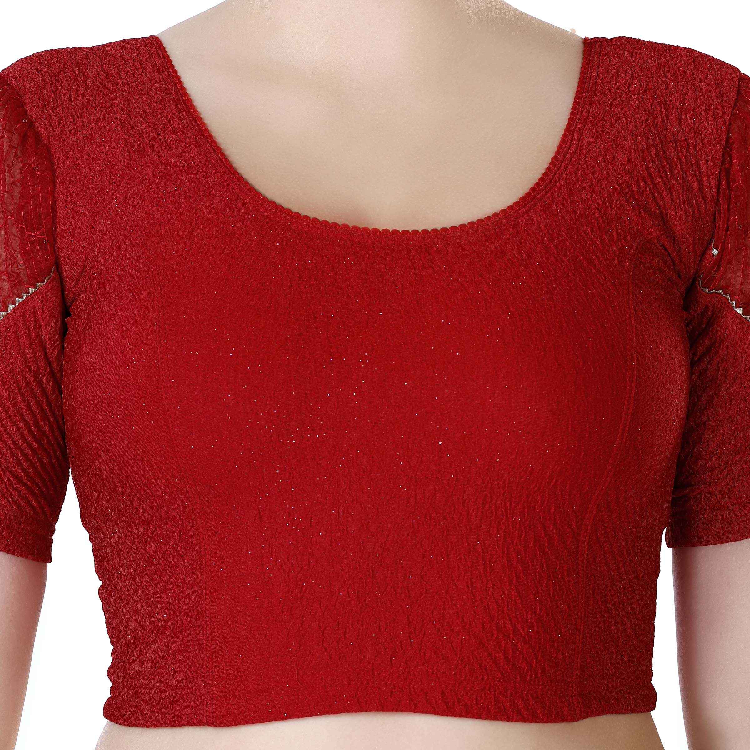 Stay On Trend: Latest Fashion Readymade Blouses for Women,round neckline,puff sleeves with lace detail.32031