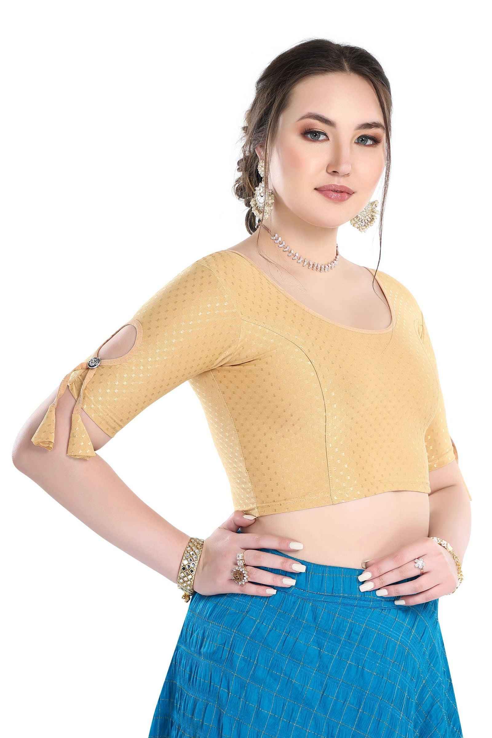 Stay On Trend Finestfit Readymade Latkan Keyhole Cut Blouse for Women, Round Neckline with Cut-Out Sleeves.4515