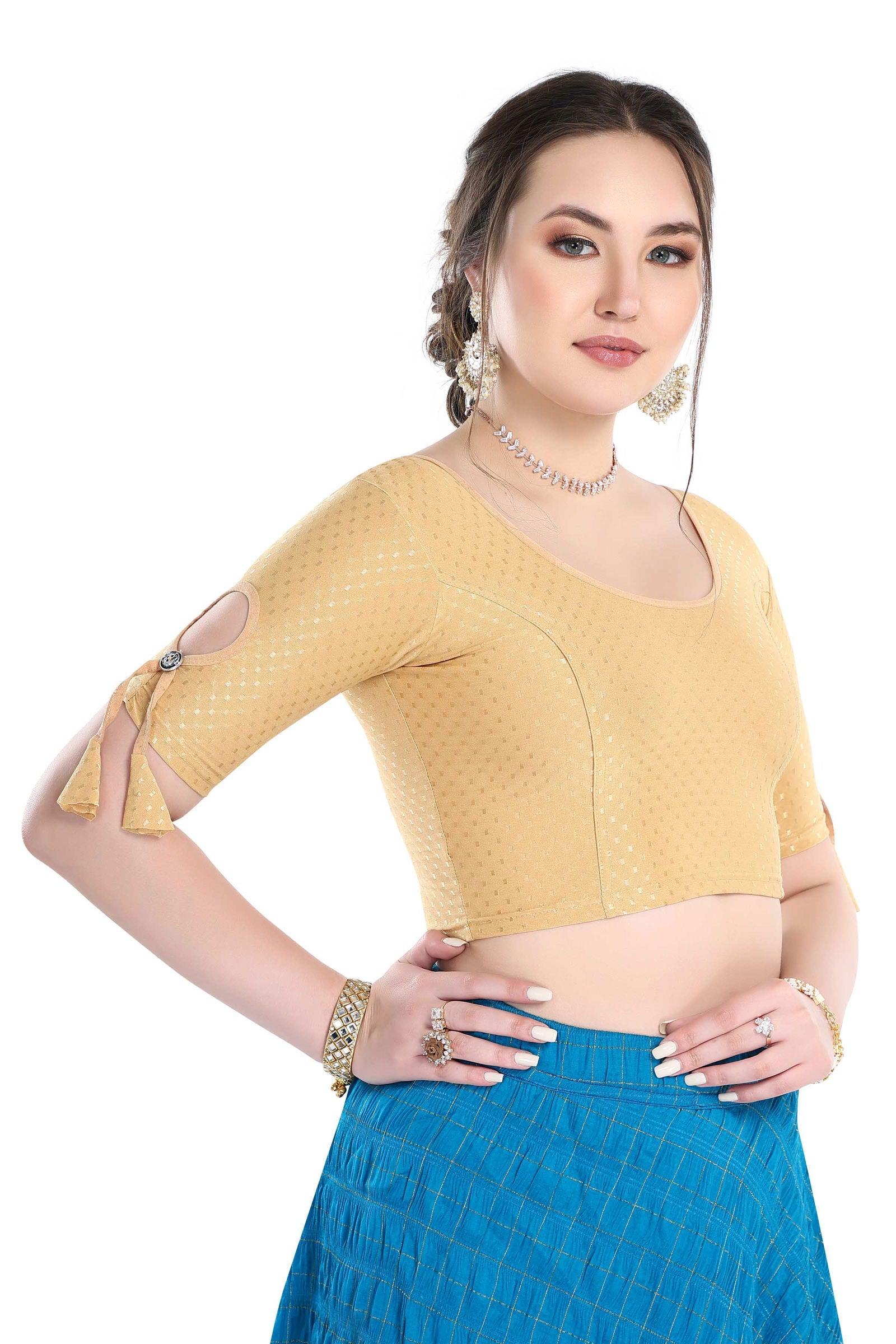 Stay On Trend Latest Fashion Readymade Blouses for Women,Round Neckline with latkan Keyhole Cut-Out Sleeves.4515 
