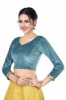Stay On Trend: Latest Fashion Readymade Blouses for Women,V neckline adorned with piping & full sleeves with handmade multi-colour lace on hem for glamourous look.32020 