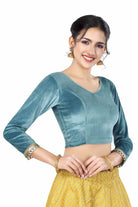 Stay On Trend: Latest Fashion Readymade Blouses for Women,V neckline adorned with piping & full sleeves with handmade multi-colour lace on hem for glamourous look.32020 