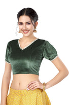 Stay On Trend: Latest Fashion Readymade Blouses for Women,V neckline  neckline adorned with fancy pearl colour ruffle lace,balloon sleeves with ruffle hem. 32028 