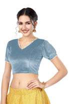 Stay On Trend: Latest Fashion Readymade Blouses for Women,V neckline  neckline adorned with fancy pearl colour ruffle lace,balloon sleeves with ruffle hem. 32028 