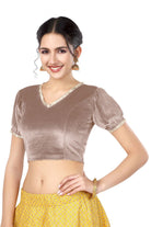 Stay On Trend: Latest Fashion Readymade Blouses for Women,V neckline  neckline adorned with fancy pearl colour ruffle lace,balloon sleeves with ruffle hem. 32028 