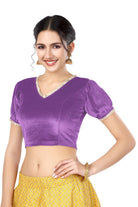 Stay On Trend: Latest Fashion Readymade Blouses for Women,V neckline  neckline adorned with fancy pearl colour ruffle lace,balloon sleeves with ruffle hem. 32028 