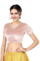 Stay On Trend: Latest Fashion Readymade Blouses for Women,V neckline  neckline adorned with fancy pearl colour ruffle lace,balloon sleeves with ruffle hem. 32028 