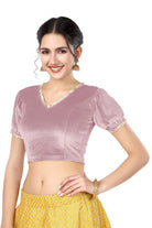Stay On Trend: Latest Fashion Readymade Blouses for Women,V neckline  neckline adorned with fancy pearl colour ruffle lace,balloon sleeves with ruffle hem. 32028 