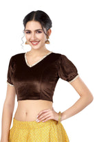 Stay On Trend: Latest Fashion Readymade Blouses for Women,V neckline  neckline adorned with fancy pearl colour ruffle lace,balloon sleeves with ruffle hem. 32028 