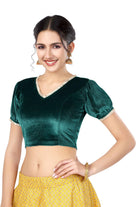 Stay On Trend: Latest Fashion Readymade Blouses for Women,V neckline  neckline adorned with fancy pearl colour ruffle lace,balloon sleeves with ruffle hem. 32028 
