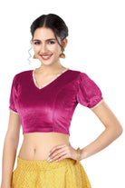 Stay On Trend: Latest Fashion Readymade Blouses for Women,V neckline  neckline adorned with fancy pearl colour ruffle lace,balloon sleeves with ruffle hem. 32028 