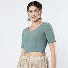 Stay On Trend: Latest Fashion Readymade Blouses for Women,round neckline ,adorned with hand dyed crochet lace on sleeves.32008 