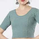 Stay On Trend: Latest Fashion Readymade Blouses for Women,round neckline ,adorned with hand dyed crochet lace on sleeves.32008 