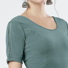 Stay On Trend: Latest Fashion Readymade Blouses for Women,round neckline ,adorned with hand dyed crochet lace on sleeves.32008 